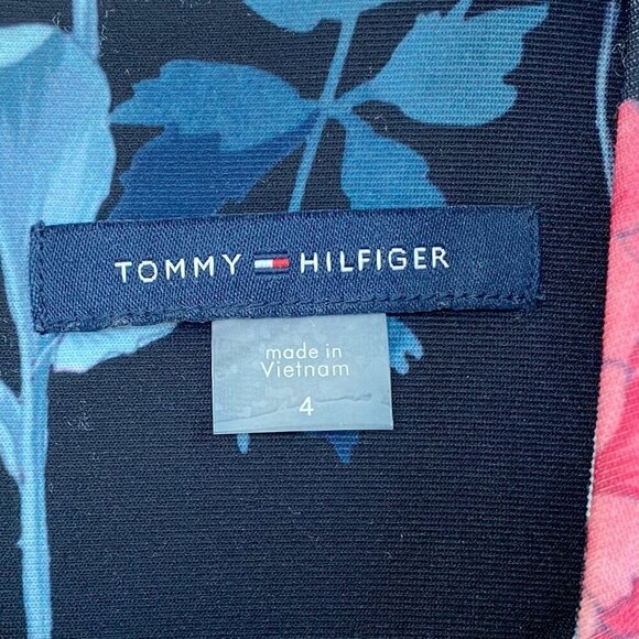 Tommy Hilfiger Sleeveless Dark Floral Sheath Dress Size 4 Party Asymmetric Hem - Picture 8 of 14